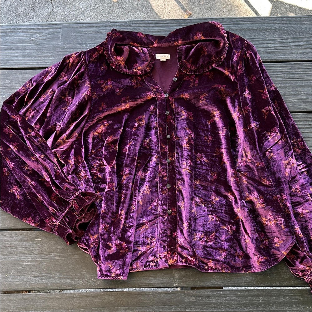 Pilcro Velvet Button-Up Blouse in Rich Purple